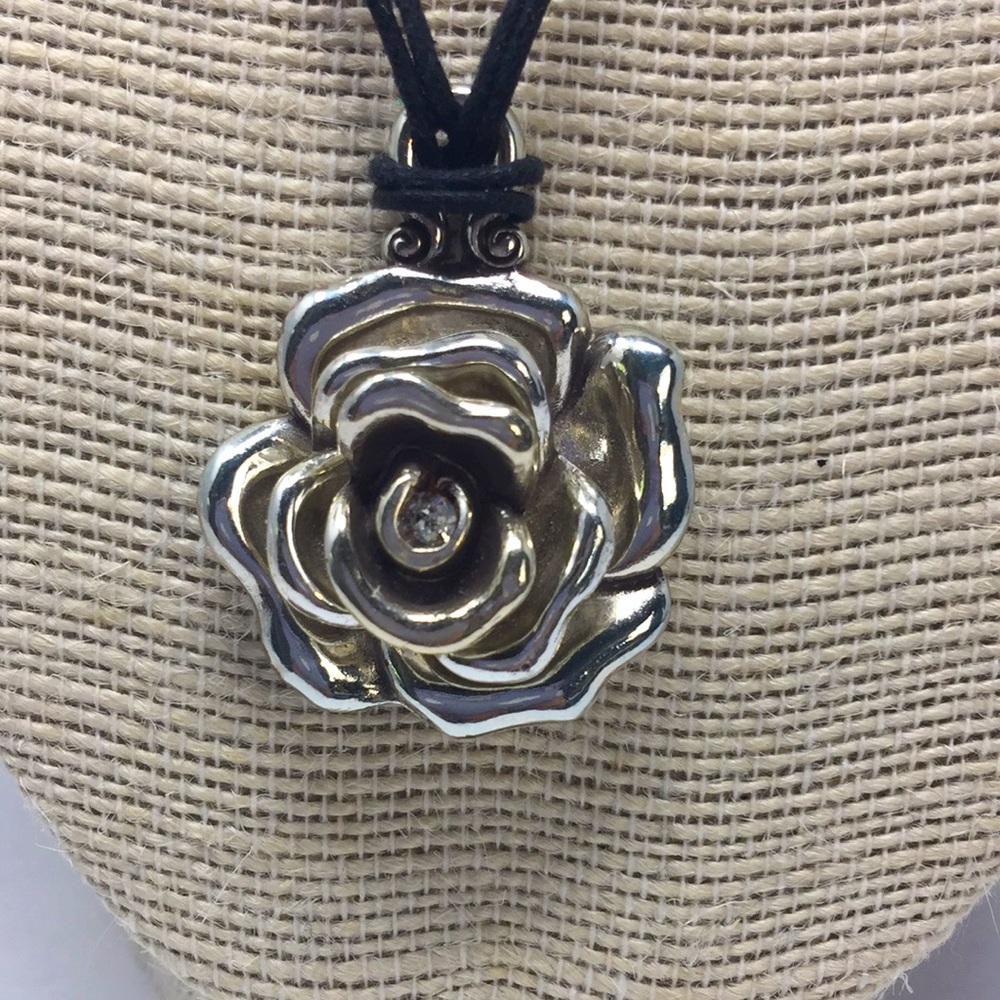 Brighton necklace silver tone rose on double cords
